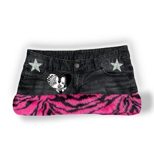Y2K Shoujo Grunge Nana Gyaru Fur Trim Denim Mini Skirt