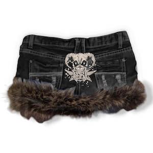 Reworked Y2K Alternative Gyaru Grunge Fur Trim Denim Mini Skirt