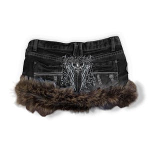 Reworked Y2K Alternative Gyaru Grunge Fur Trim Denim Mini Skirt