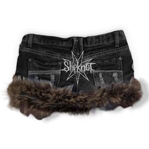 Reworked Y2K Alternative Gyaru Grunge Fur Trim Denim Mini Skirt