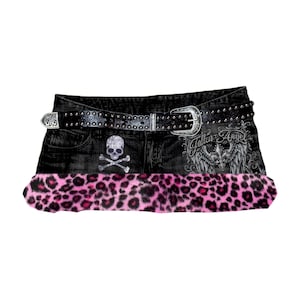 Y2K Gyaru Grunge Diamante Mcbling Fur Trim Denim Micro Skirt