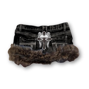 Reworked Y2K Alt Gyaru Grunge Fur Trim Denim Mini Skirt