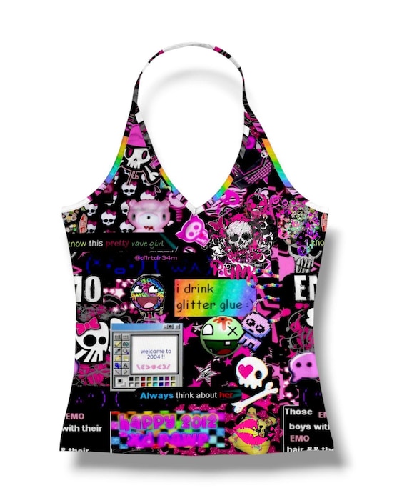 Y2K Scene Emo Halter Top, Cyber Rave Graphic Tank - Etsy Israel