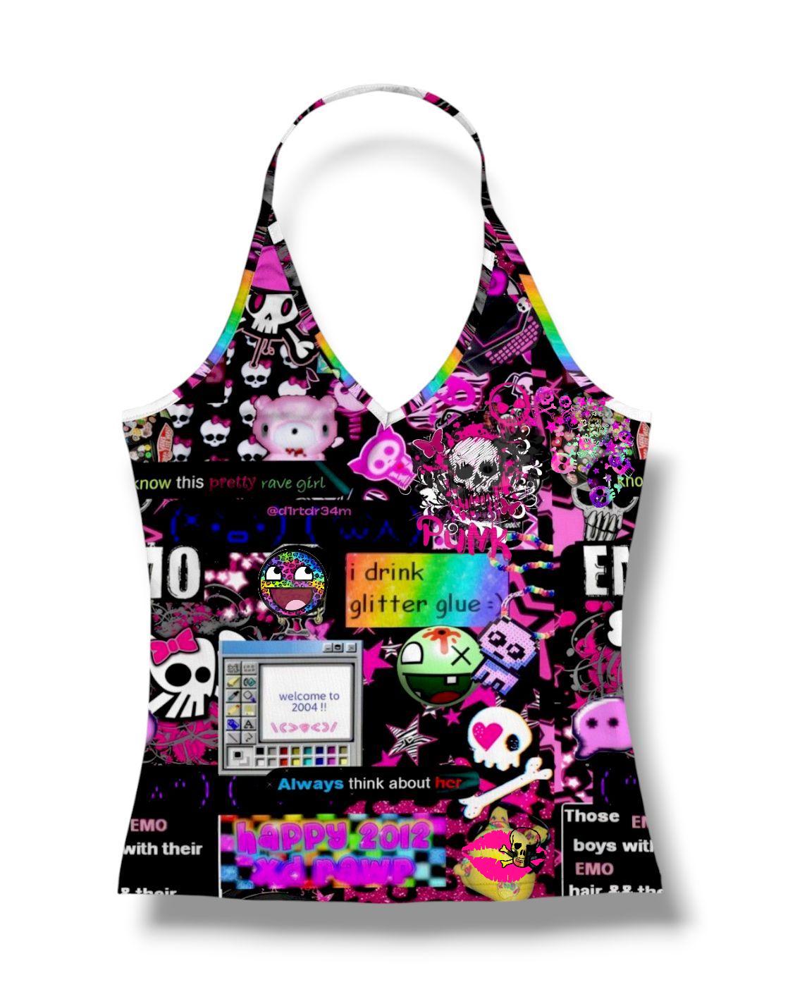 Y2K Scene Emo Halter Top, Cyber Rave Graphic Tank - Etsy Israel