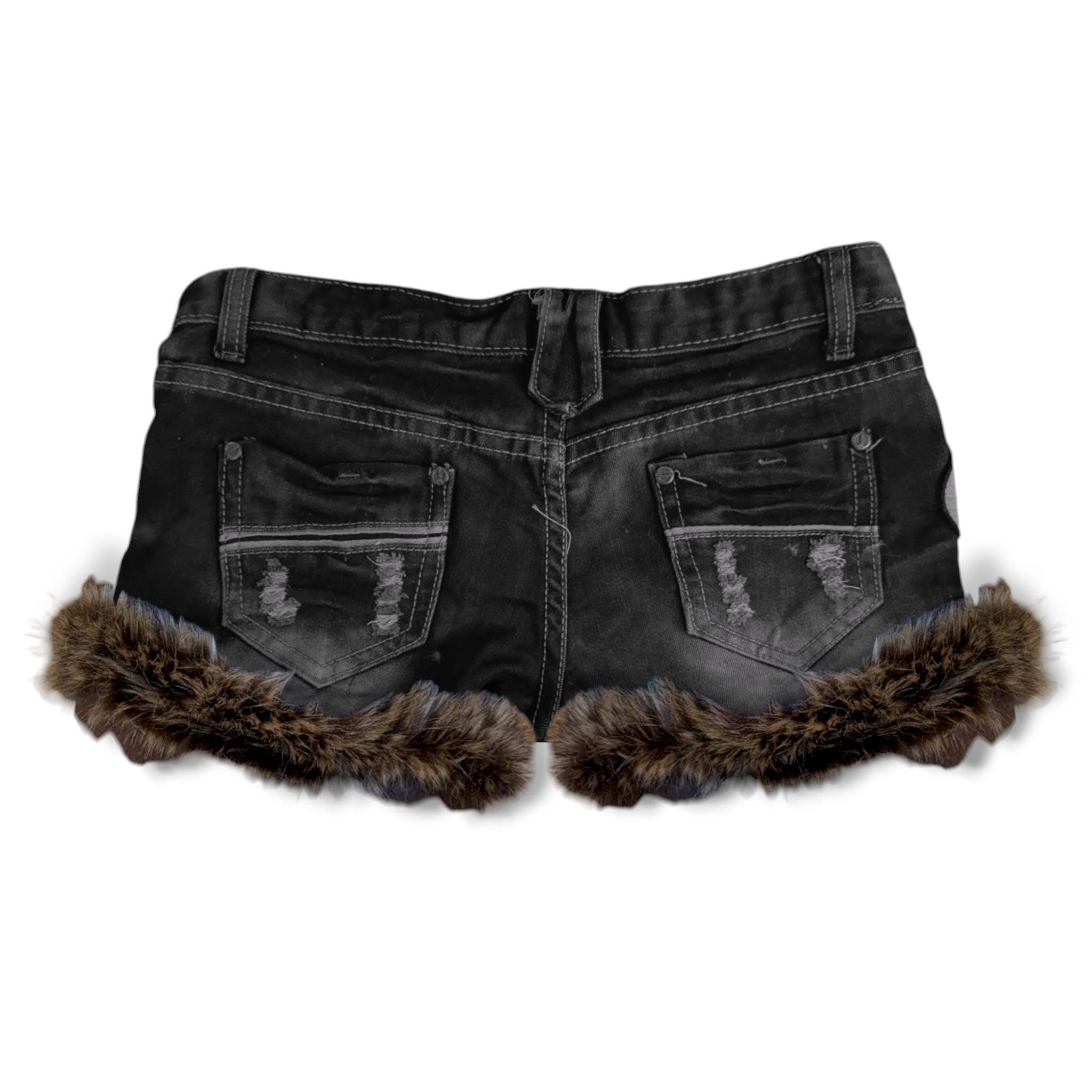 Reworked Y2K Grunge Gyaru Fur Trim Denim Mini Shorts - Etsy