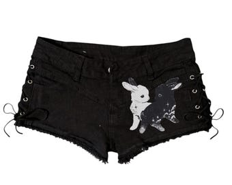 Minishorts de conejito estilo Whimsigoth Cutecore, alternativos y hechos a mano