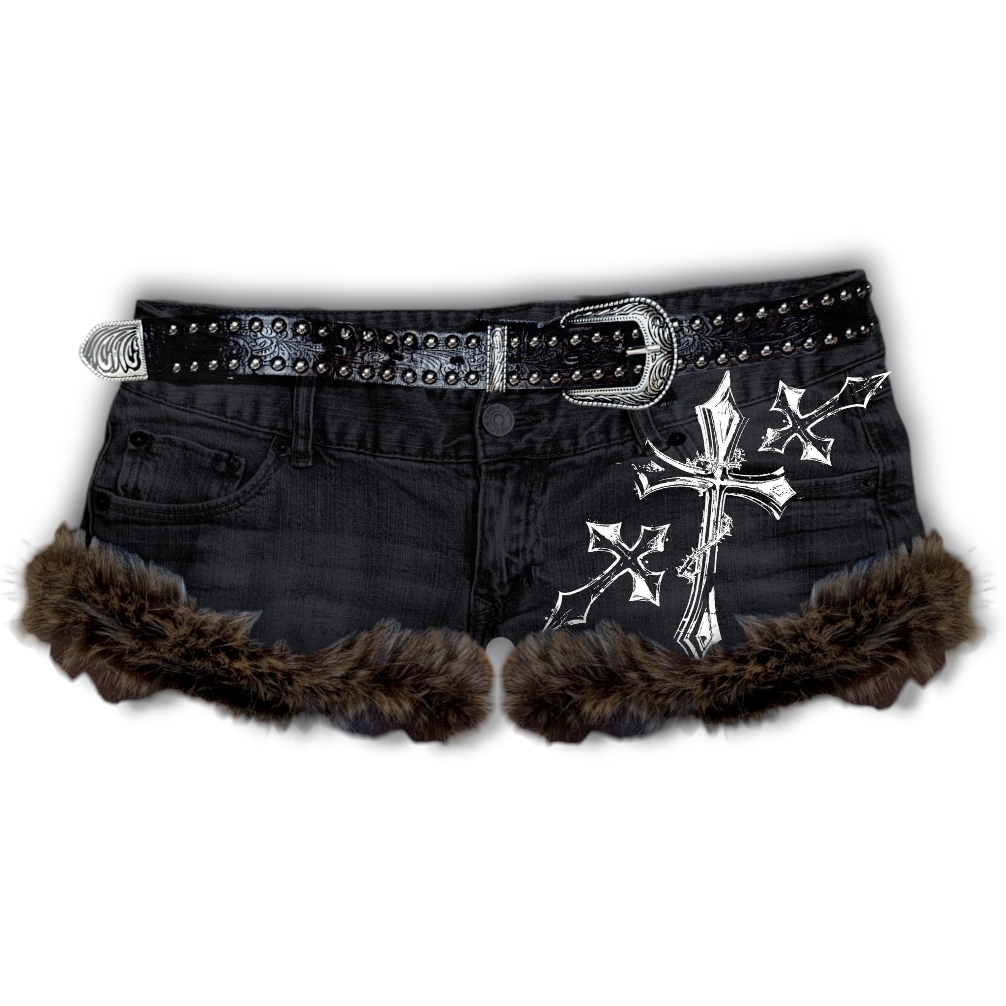 Reworked Y2K Grunge Gyaru Fur Trim Denim Mini Shorts - Etsy