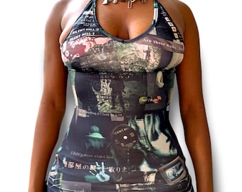 Top all'americana Y2K Cyber Grunge, canotta con grafica di videogiochi horror, top streetwear alternativo