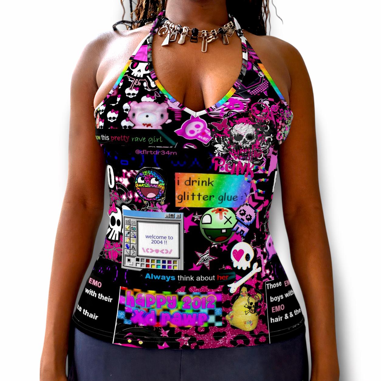 Y2K Scene Emo Halter Top, Cyber Rave Graphic Tank - Etsy Israel