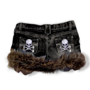 Reworked Y2K Gyaru Grunge Alternative Fur Trim Denim Micro Skirt