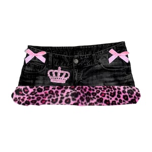 Y2K Gyaru Mcbling Girly Fur Trim Denim Micro Skirt