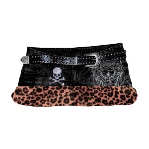 Y2K Gyaru Grunge Diamante Mcbling Fur Trim Denim Micro Skirt