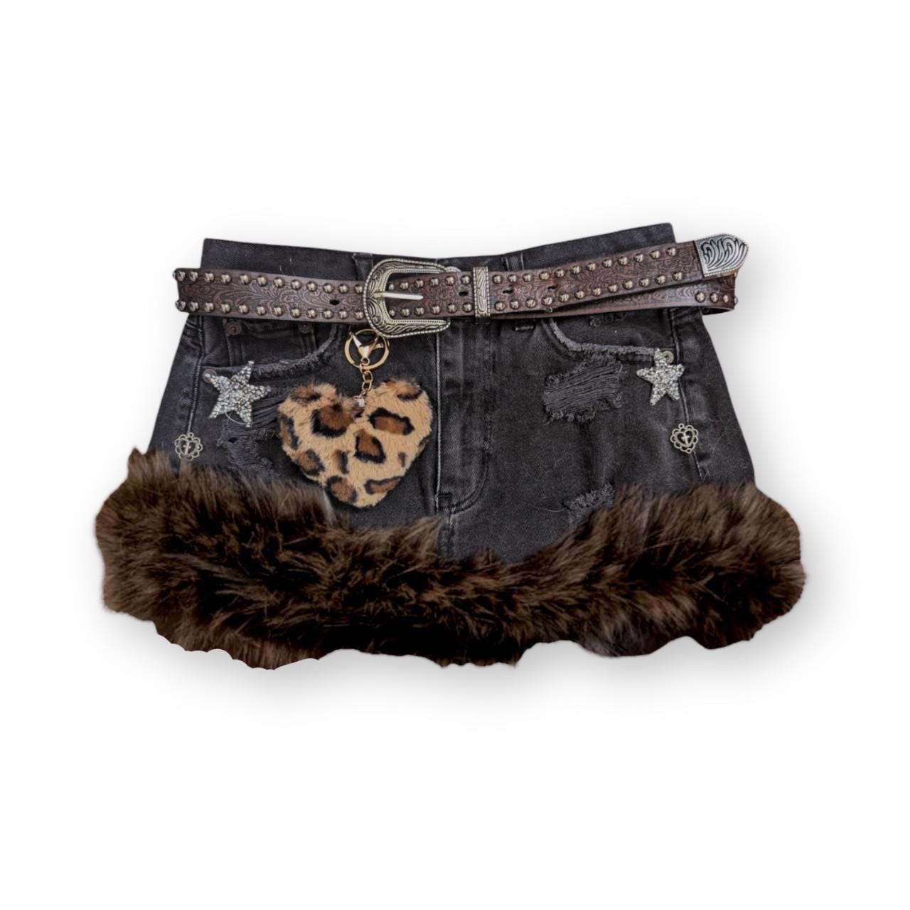 Reworked Y2K Grunge Gyaru Rave Fur Trim Denim Mini Skirt - Etsy