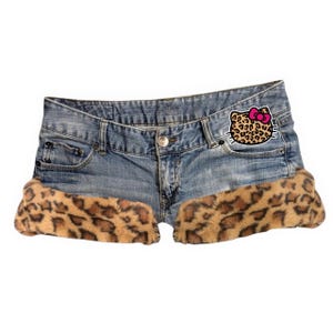 Reworked Y2K Mcbling Gyaru Cutecore Cat Kawaii Fur Trim Denim Mini Shorts