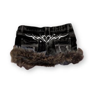 Reworked Y2K Grunge Gyaru Fur Trim Denim Mini Skirt