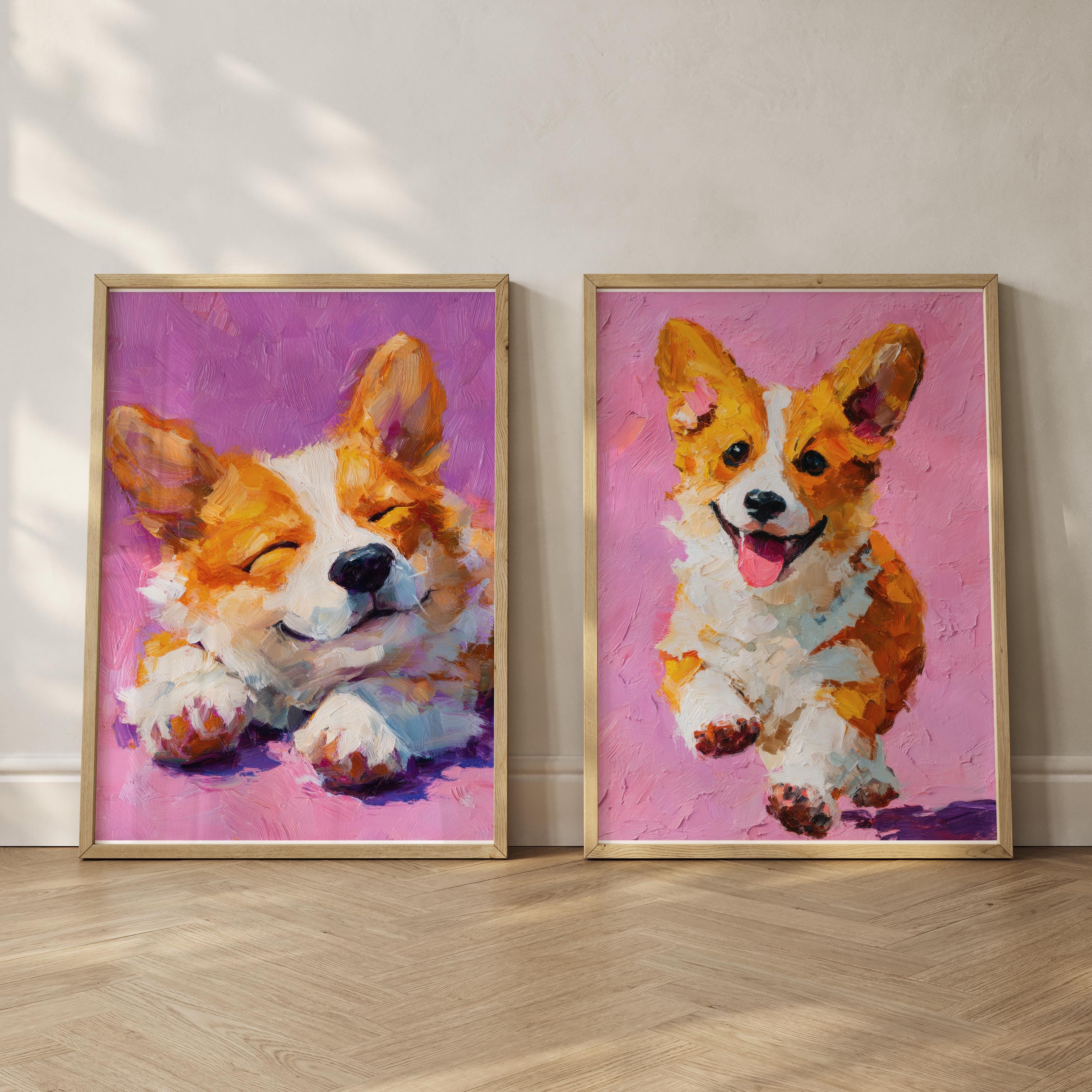 コーギーの油絵 - Etsy 日本