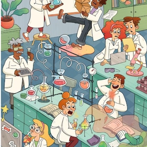 Science Lab afbeelding print – grillige scheikunde klas digitale download – kleurrijke STEM-muurkunst voor kinderen, leraren, kantoorinrichting