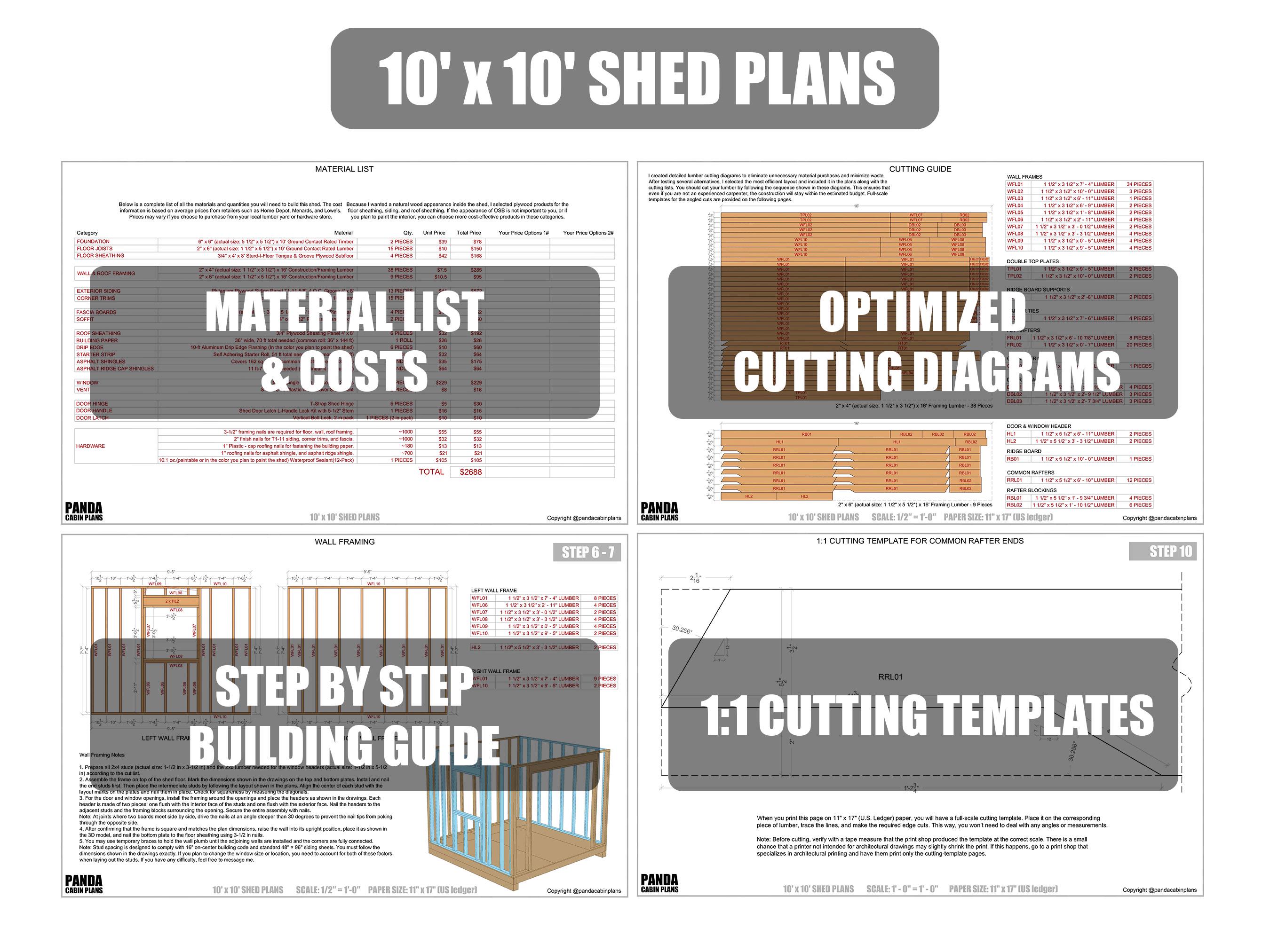 10x10 Shed Plans - DIY Building Guide - Blueprints PDF With Material ...