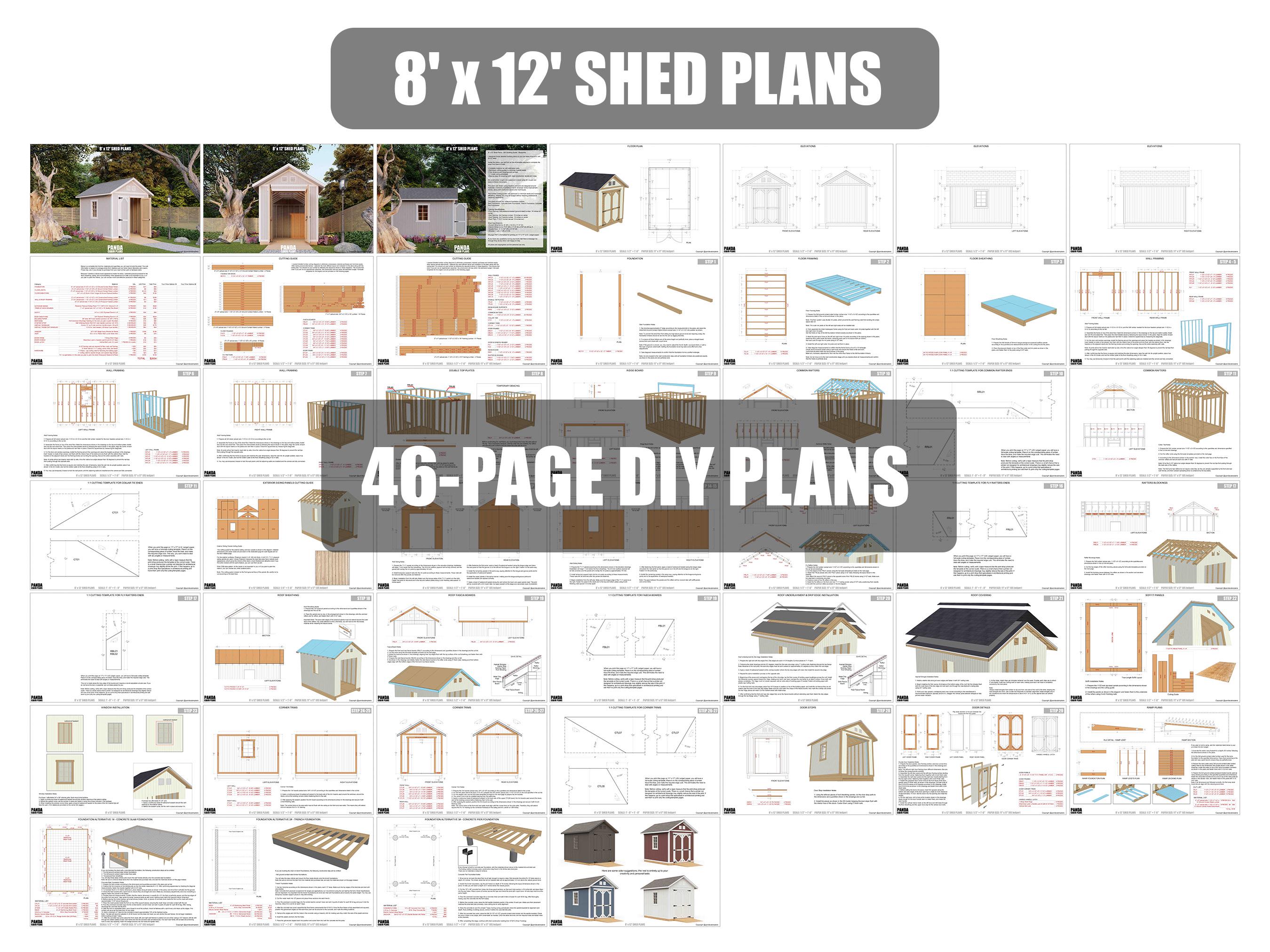 8x12 Shed Plans - DIY Building Guide - Blueprints PDF With Material