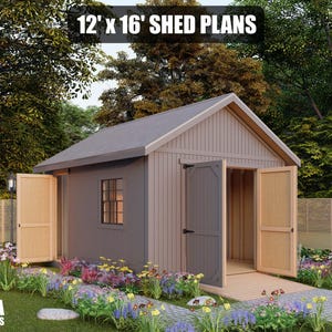 12x16 Shed Plans - DIY Building Guide - Blueprints PDF with Material List image 1