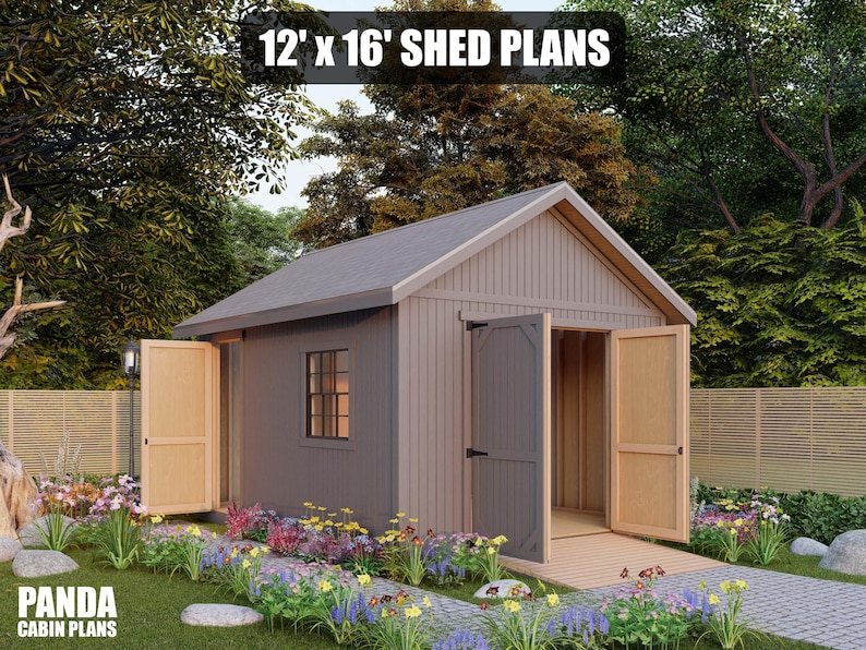 12x16 Shed Plans - DIY Building Guide - Blueprints PDF with Material List image 1
