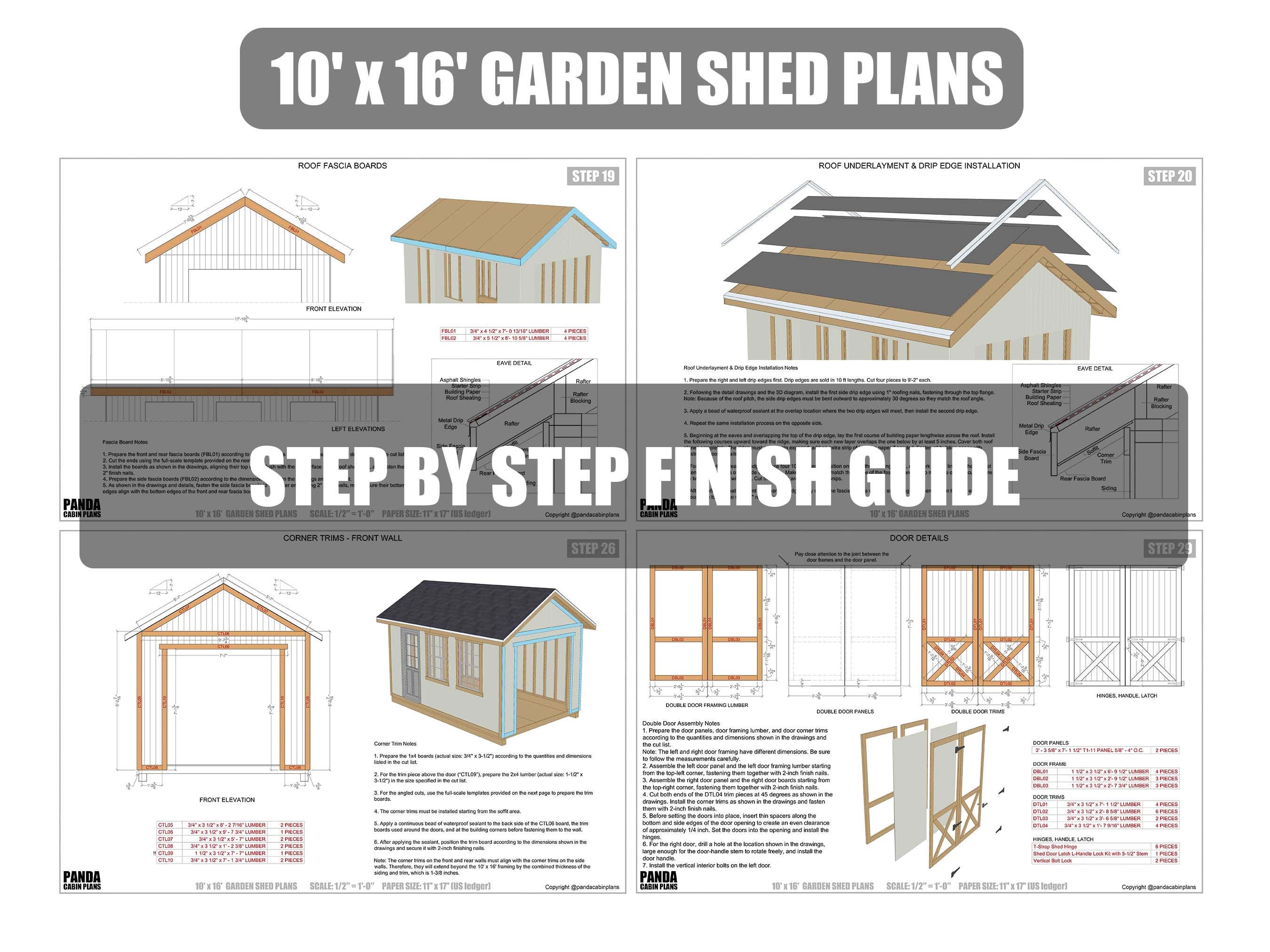 10x16 Garden Shed Plans - DIY Building Guide - Blueprints PDF With
