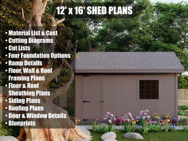 12x16 Shed Plans - DIY Building Guide - Blueprints PDF with Material List image 3