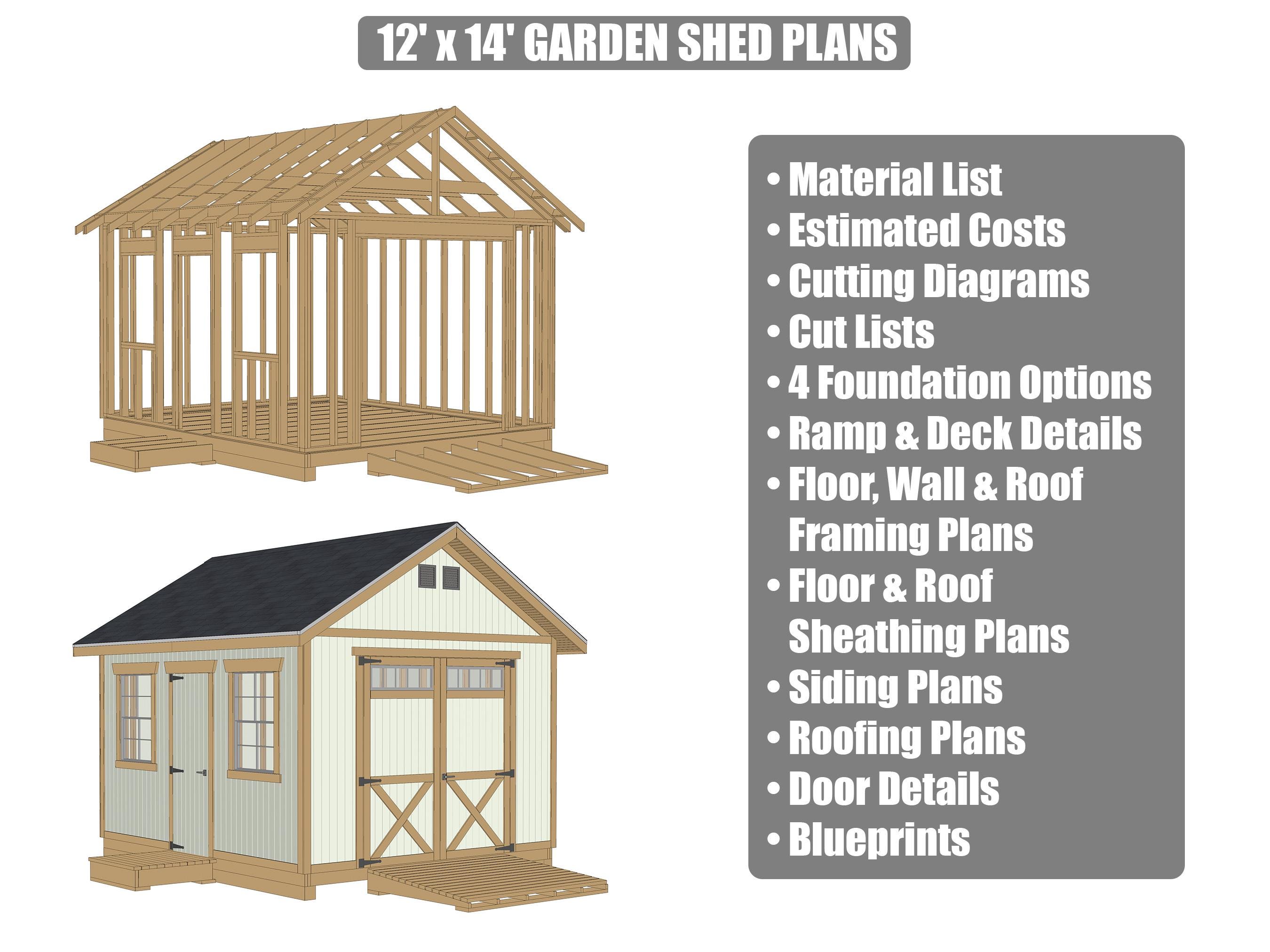 12x14 Garden Shed Plans - DIY Building Guide - Blueprints PDF With