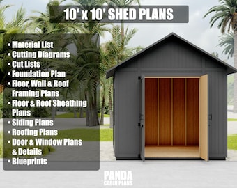10x10 Garden Shed Plans - DIY Backyard Shed - Building Guide- Blueprint