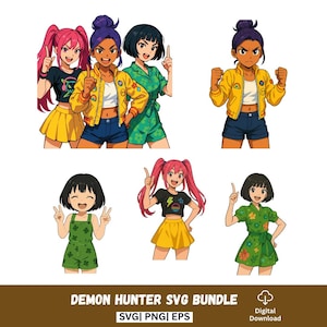 Huntrix-editie! K-pop op demonenjagers geïnspireerd digitaal stickerspakket - Instant download PNG-bundelpakket: Huntr/x, Rumi, Mira, Zoey