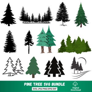 Pine tree svg bundle, evergreen tree clipart, forest silhouette cut files for Cricut and Silhouette, png,eps,dxf formats