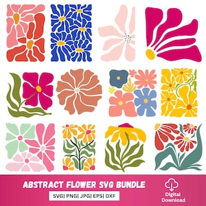 Abstract flower svg, Retro Flower SVG and PNG Bundle | Abstract Danish Floral Designs | Groovy Boho Flower Clipart for Cricut & Sublimation