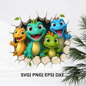 3D Dinosaurs Png, Sublimation Design, Kids Png, Cute Dinosaur Png, Colorful Design, 3d Hole Png, T-Shirt Design, Digital Download Png, DTF