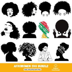 Afro Woman SVG Bundle – Black Girl Silhouette, Curly Hair SVG, Afro Hair Cut Files for Cricut