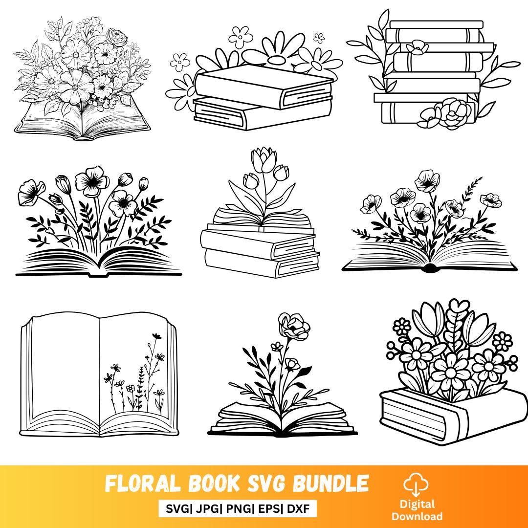 Floral Book SVG Bundle | Books with Flowers SVG | Reading & Open Book Designs | Wildflower Book Stack SVG Set