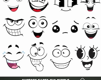 Cartoon Emotion Faces SVG Bundle, Kawaii Face SVG, Cute Funny Face SVG, Emoji face, cartoon face clipart, comics face, png, Silhouette