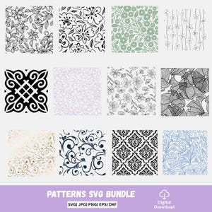 Floral Seamless pattern svg files bundle Svg Dxf Png Dxf Pdf Boho Flowers vector pattern Repeat graphics instant downloads