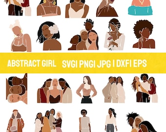 Abstract Afro Women Clipart | Black Girl Magic SVG & PNG | Feminine Friends Clipart | Girlfriends Group Illustration | Sisterhood Art