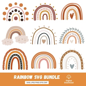 Rainbow svg bundle,Boho  pastel rainbow svg, rainbow clipart, svg files for Cricut and Silhouette, digital download