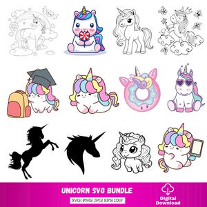 Unicorn Bundle Svg | Unicorn png | Cute Unicorn Svg |  | Unicorn PNG Cut File for Cricut | Unicorn Birthday Girl | Baby Nursery Decor