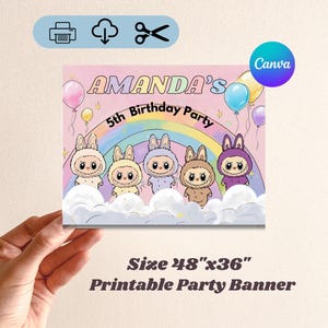 Editable Labubu Party Banner, Labubu Banner Decoration, Labubu Printable Backdrop, Canva Template
