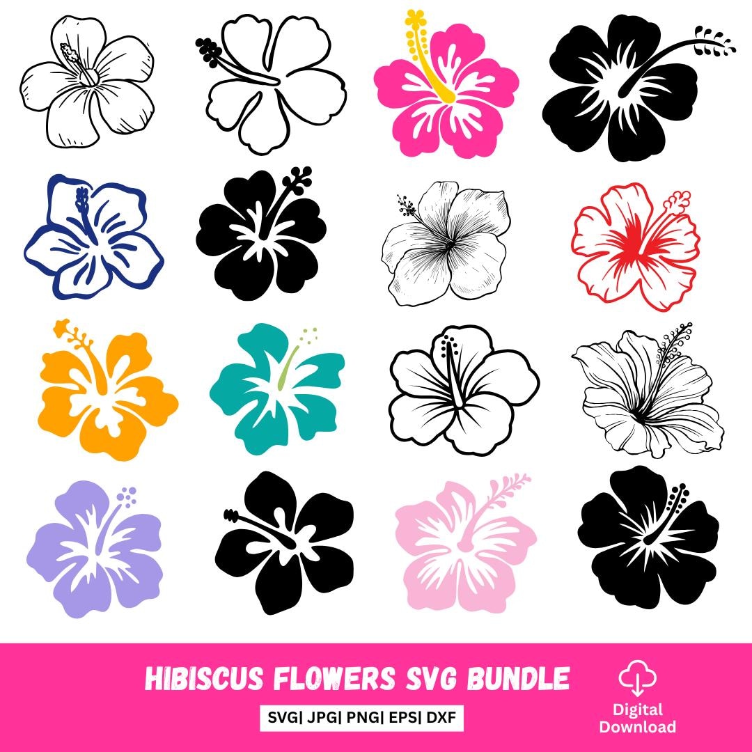 Hibiscus Flowers Svg Bundle, Hibiscus Svg Png, Hawaiian Flower Svg ...