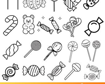 Candy SVG Bundle,Outline, PNG, DXF Cut Files | Cute Sweets, Lollipops, Gummy Bears, Jelly Beans, Desserts for Cricut & Instant Download