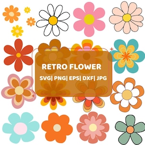 Retro Flower SVG Bundle – Boho Daisy Clipart, Floral PNG, Cut Files for Cricut & Instant Download, Flower Clipart