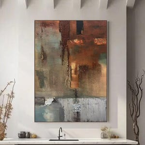 Handgemalte Wabi Sabi Leinwand: Rostgraues abstraktes Bild
