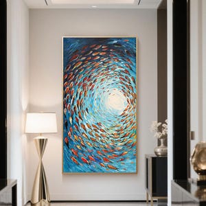 Hand-Painted Fish Painting: Abstract Ocean Acrylic Art on Canvas
