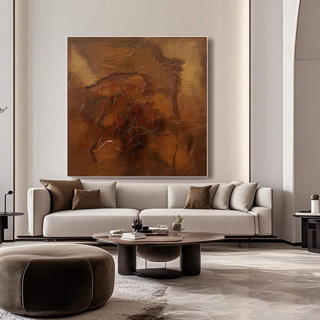 Hand Painted Wabi Sabi Abstract Canvas Art Brown & Beige Square ...