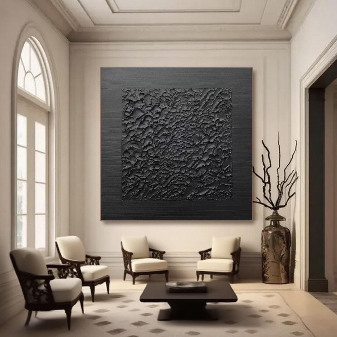 Wabi Sabi Black Textured Wall Art, Minimalist Square Canvas - Etsy