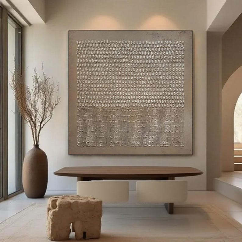 Wabi Sabi Beige Plaster Wall Art, 3D Textured Japandi Canvas Painting ...