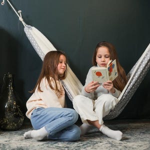 Grey With White Dots Cozy Corner Hammock, Soft and Stylish Swing for Kids, Perfect Hammock for Reading, Rest & Playing.